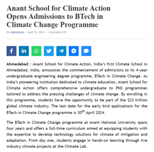 Anant School For Climate Action Opens Admissions to Btech in Climate Change Programme